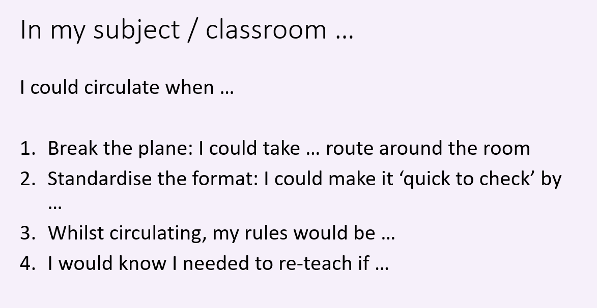 leftylloyd's tweet photo. Delivered PD today to tweak the way staff circulate the room. #checkforunderstanding #AfL Here are the visuals I created and used alongside some elements to consider. How can we work smarter not harder? The more a teacher plans circulation, the more efficient it will be. https://t.co/bEJC0xpALb