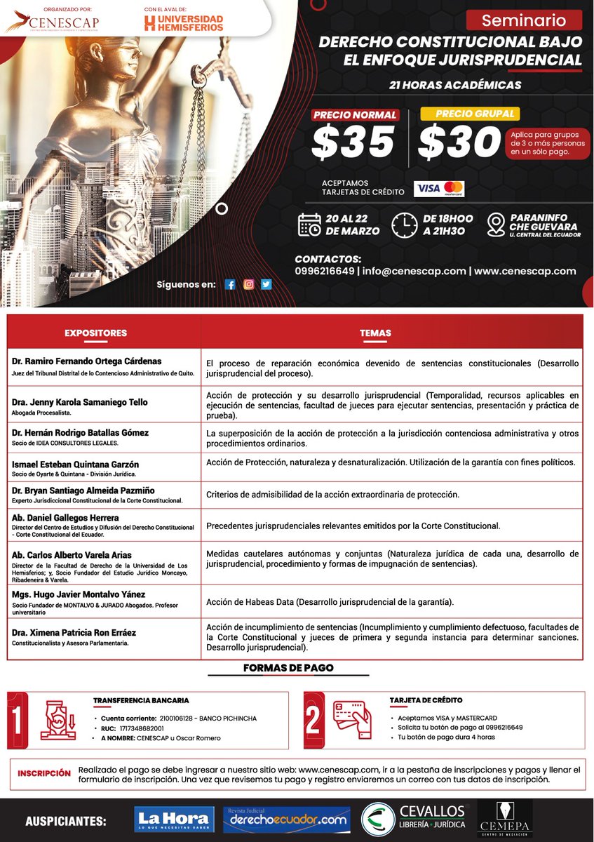 CenescapEcuador's tweet photo. 📣Escríbenos a nuestro número 09996216649 (WhatsApp) y te comentamos como acceder a nuestros descuento.
⬇️
#derecho #seminario https://t.co/lTFb4Zxjcj