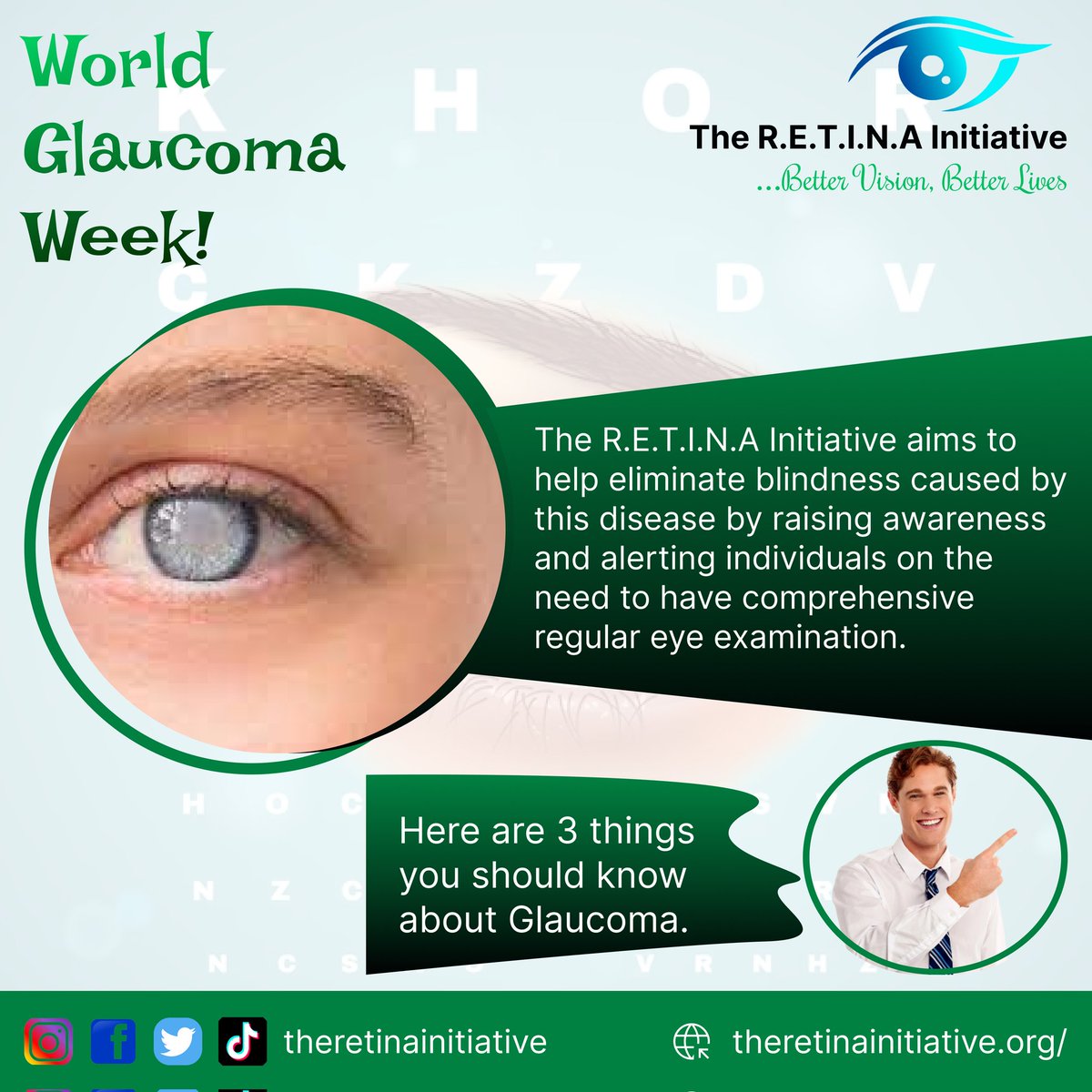 TheRetina_Ini's tweet image. It's World Glaucoma Day! 

We aim to help eliminate blindness caused by this disease by raising awareness and alerting individuals on the need to have comprehensive regular eye examination.

#glaucoma #worldglaucomaweek #eyehealthawareness #sustainableeyecareforall