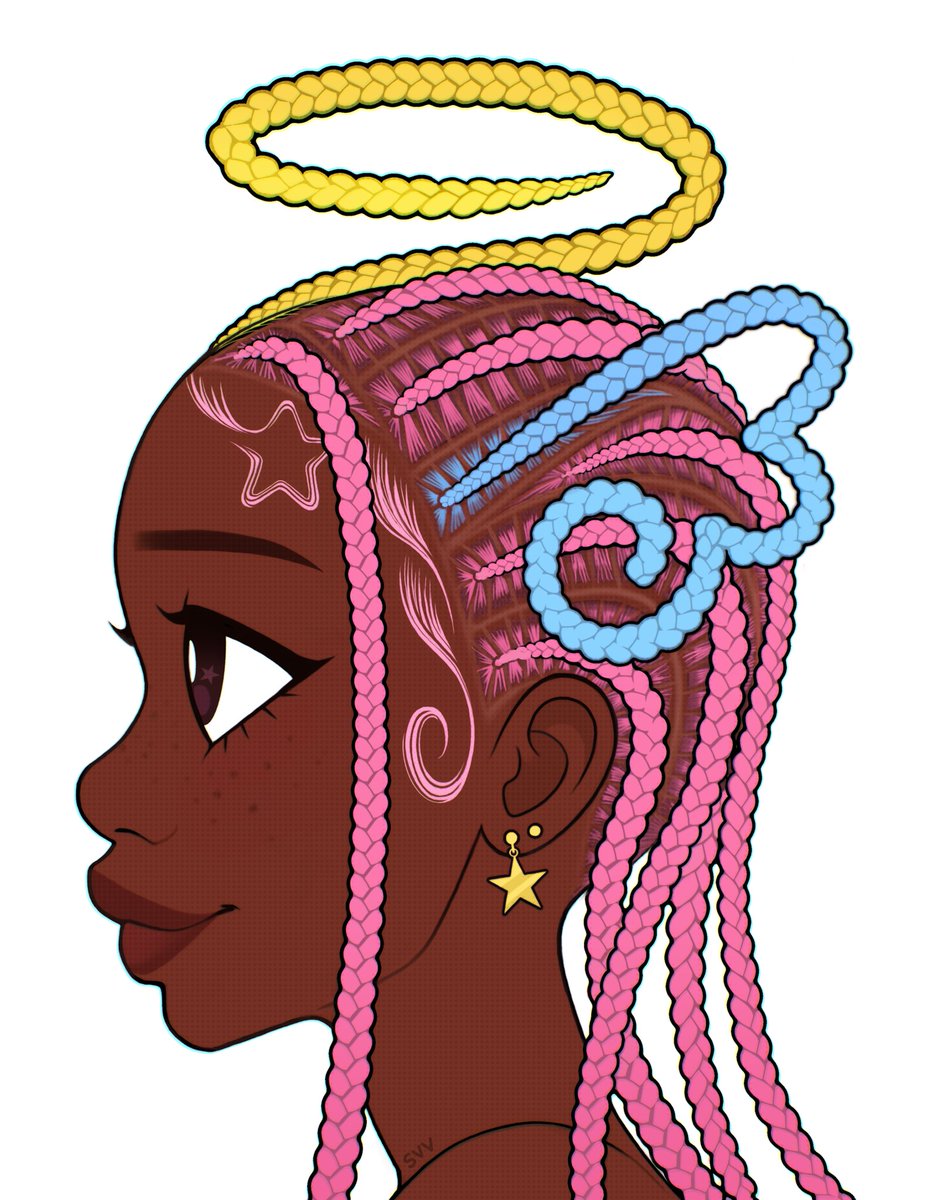 1girl dark skin solo dark-skinned female very dark skin earrings pink hair  illustration images
