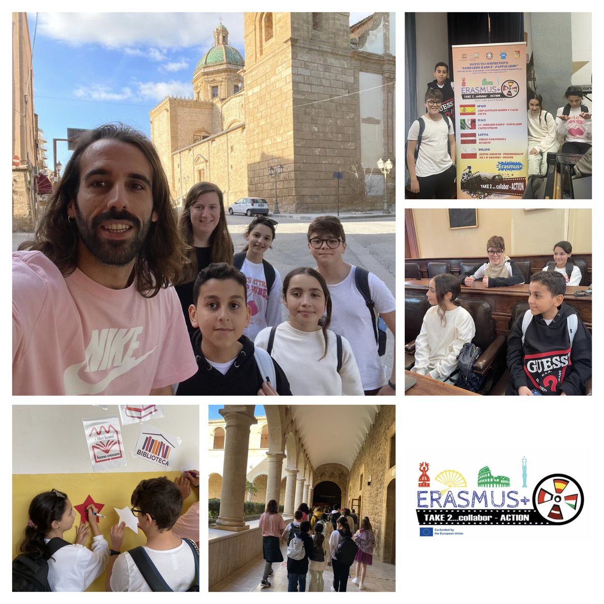 CeipCajal's tweet photo. #Día1 Conocemos Castelvetrano junto con nuestros compis de aventuras y visitamos su cole. Nos han recibido con los brazos abiertos 😊#Take2collaborACTION🇪🇸🇮🇹🇵🇱🇱🇻 @2Collabor @upeceuta @EUErasmusPlus https://t.co/Ig8a3PGMo7