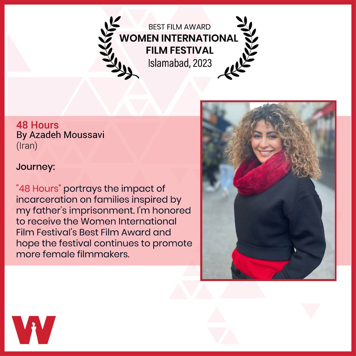 LetsHearWomen's tweet photo. Azadeh Moussavi's film "48 hours" takes home the Best Film Award at the Women International Film Festival 2023. Congratulations to Azadeh on this well-deserved recognition of her talent and vision! @AzadehMoussavi 

#WIFF2023 #women #genderequality #pakistan #womenempowerment https://t.co/nXaB2MpkrR