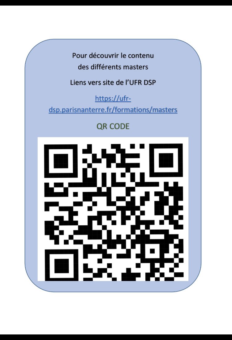 📣 C’est parti pour la semaine des Masters !
Voici un QRcode pour connaître les maquettes de toutes les formations !