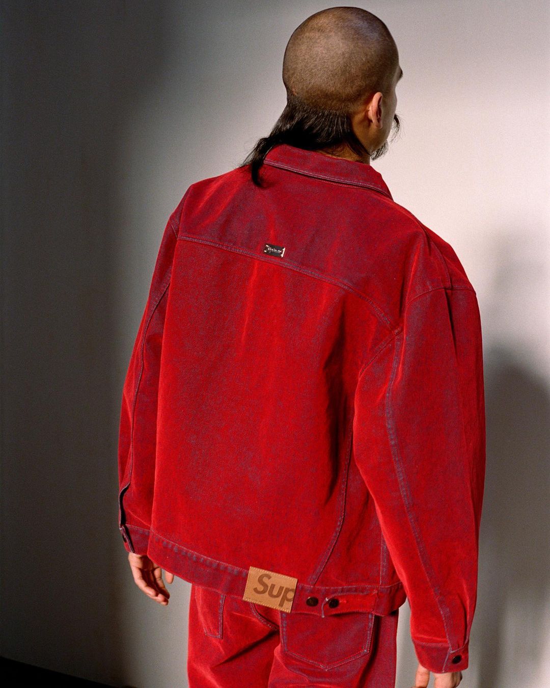 Supreme Flocked Denim Trucker Jacket Red