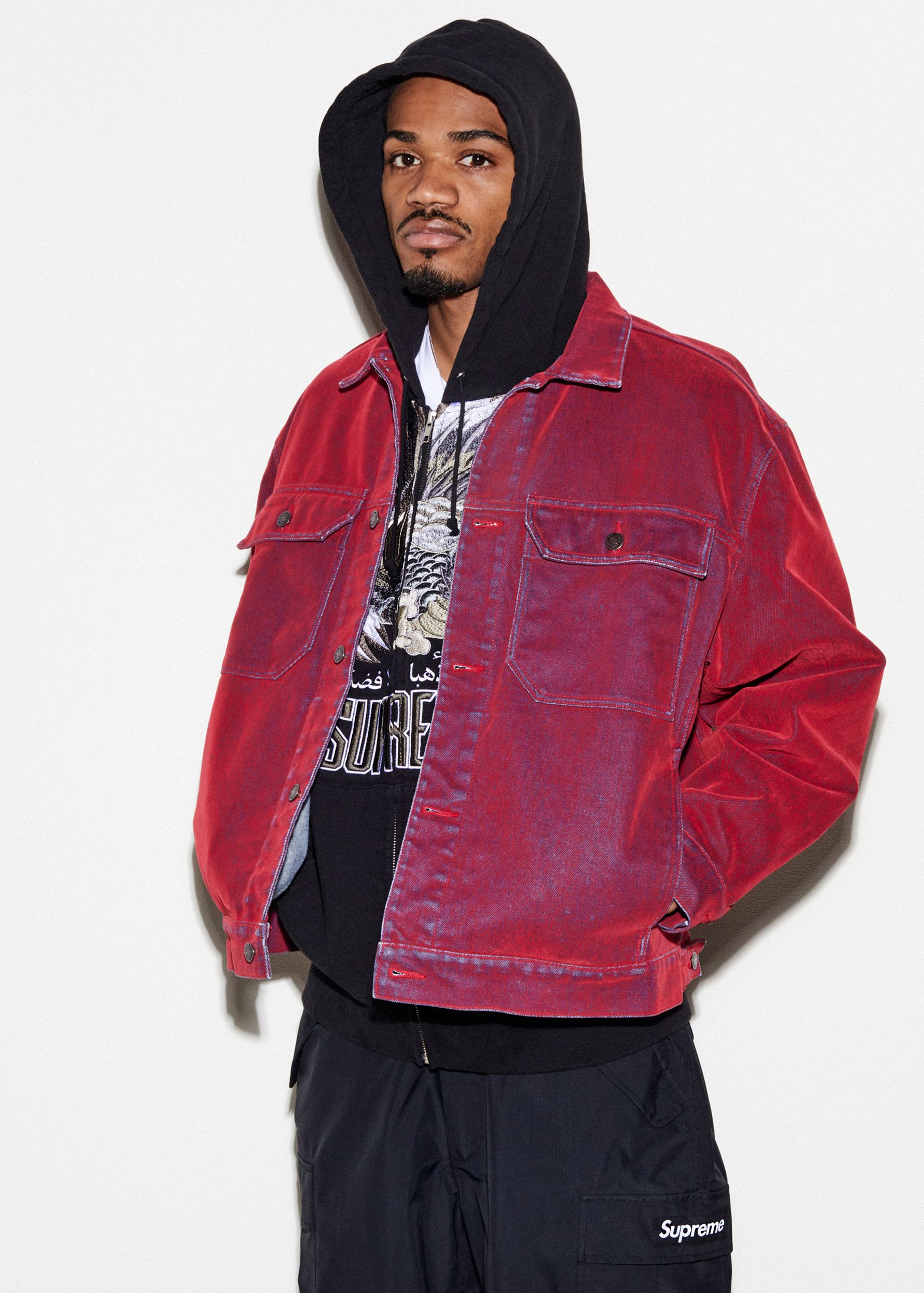 Supreme Flocked Denim Trucker Jacket- Supreme Flocked Denim Trucker Jacket-