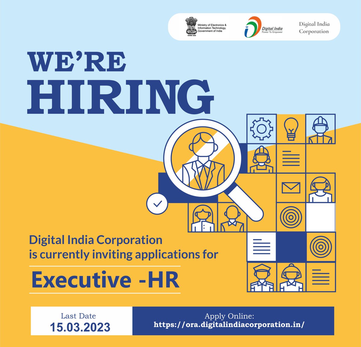 DigitalIndiaCrp's tweet photo. #VacancyCircular #DateExtended | Digital India Corporation is currently inviting applications for the position of ‘Executive - HR’.
For further details, click here: https://t.co/GhPxqn9kGB
Apply Online: https://t.co/pAZ3xo3rlV https://t.co/FVUJM6NmTP