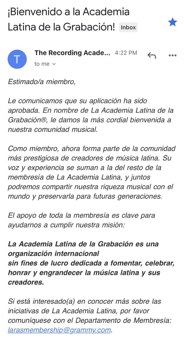 NUNCA EN MI VIDA PENSÉ SER PARTE DE LA ACADEMIA LATINA, Y PODER VOTAR EN LOS “GRAMMY’S”, TODO ESTO GRACIAS A DIOS QUE SIEMPRE ME DEJA SABER DE ALGUNA FORMA QUE VAMOS POR EL CAMINO CORRECTO… ❤️‍🔥🤞🏼 #GrammyNominated 🏆