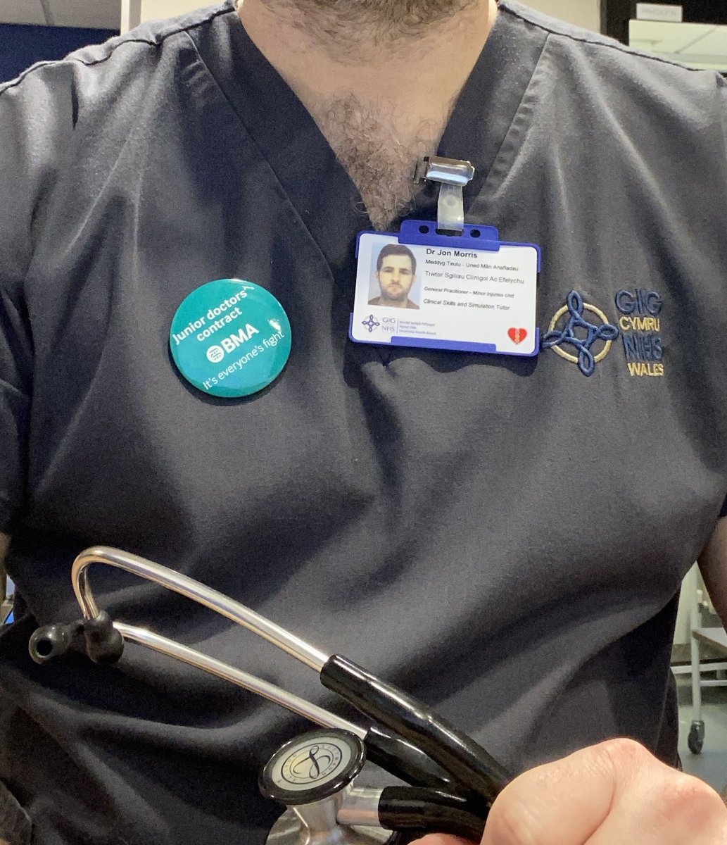 No strike in 🏴󠁧󠁢󠁷󠁬󠁳󠁿 (yet) but in support of my junior doctor colleagues striking today. 
Old @BMA_JuniorDocs badge and older face but same message #JuniorDoctorsStrike