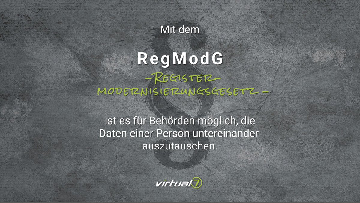 virtual7's tweet photo. Das #RegModG ist die Voraussetzung für ein digitales Verwaltungsverfahren. Durch eine eingeführte Identifikationsnummer kann sich jede Behörde die zentral gesammelten Daten selbst ziehen, ohne dass Du wieder und wieder danach gefragt wirst. #virtual7gmbh #digitalisierung https://t.co/2lkl7bPpxH