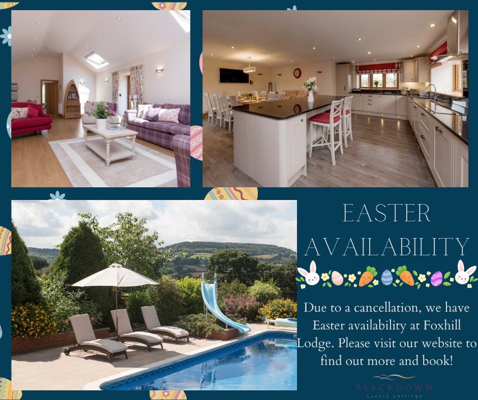 We have last minute availability at Foxhill lodge over Easter. please visit our website to book! 
blackdownluxurylettings.co.uk/properties/fox… 
.
.
.
#easteravailability #holidaylet #devonstays