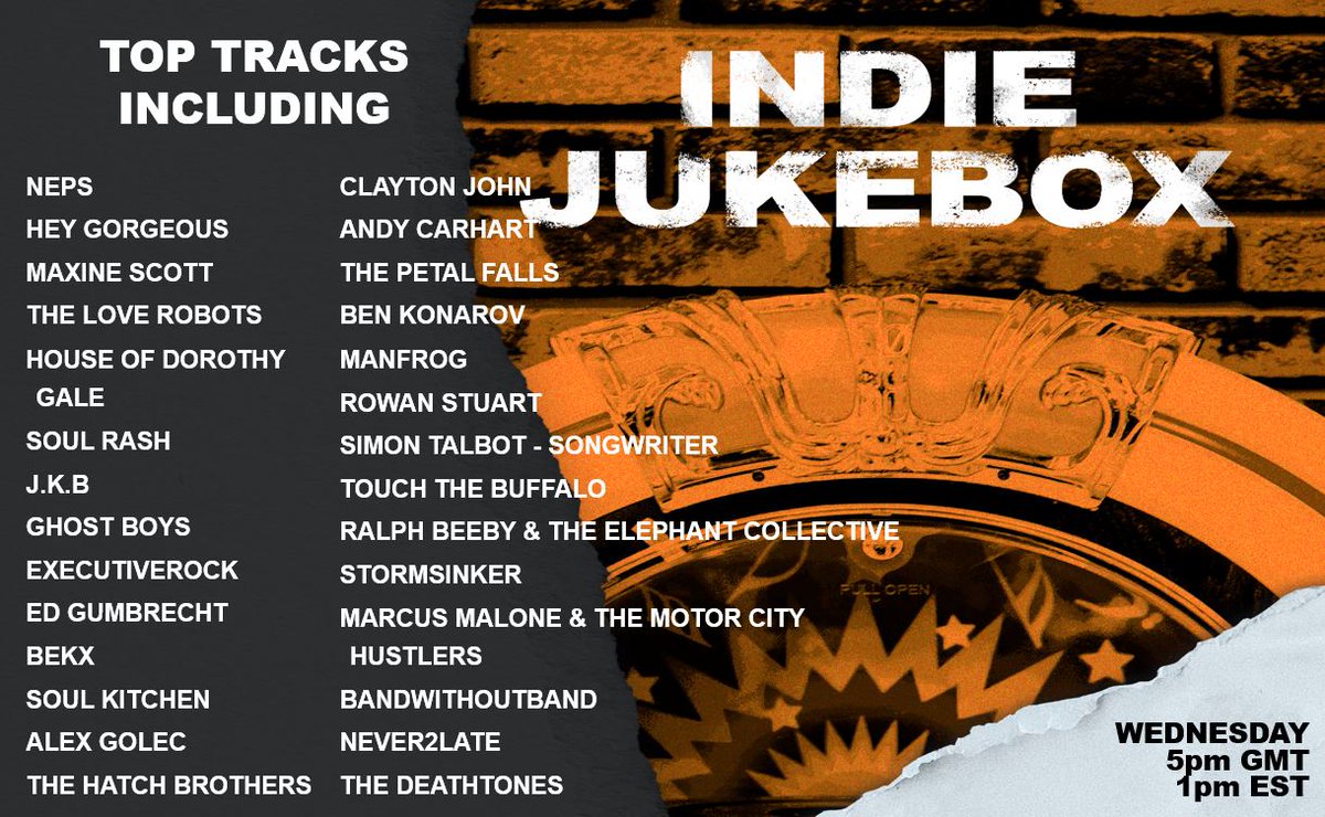 NEW #INDIE on the JUKEBOX WEDNESDAY 5pm GMT (1pm ET, 10am PT) <a href="/ManFrog4/">ManFrog</a> <a href="/LibertyMusicPR/">Liberty Music</a> <a href="/SongwriterSimon/">Simon Talbot - Songwriter - Producer</a> @TouchTheBuffalo <a href="/SinkerStorm/">StormSinker_Official</a> <a href="/marcus_malone_/">Marcus Malone</a> <a href="/bandwithoutband/">bandwithoutband</a> <a href="/Deathtonesband1/">The Deathtones</a> 

radiowigwam.co.uk, SmartSpeaker + more!

#indierock #indiepop #singer-songwriter