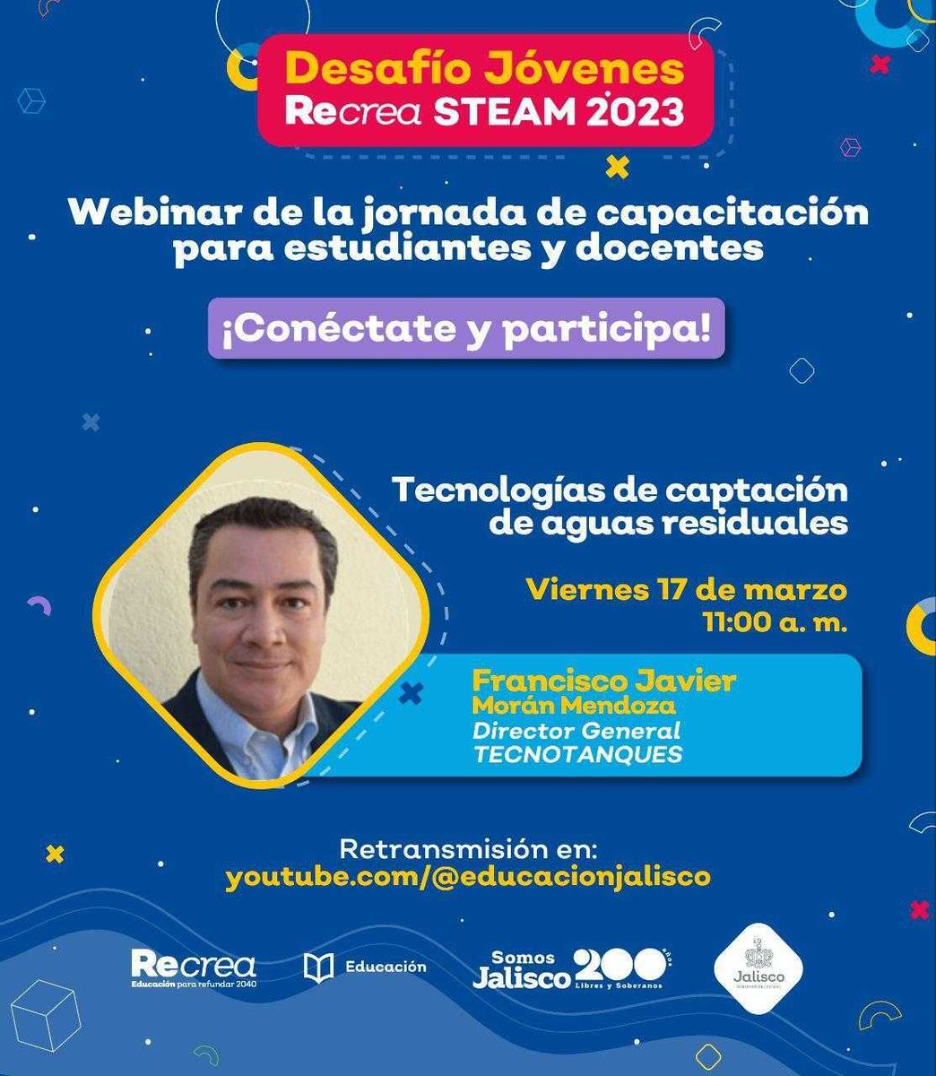 TecnoTanques1's tweet photo. Es un honor formar parte de nueva cuenta de #RecreaSTEAM2023 .
Esta vez los invitamos al #webinar #TecnicasDeCaptacióndeAguasResiduales. 🤓
Conéctate y participa con nosotros. 
👉 https://t.co/aon4bVbLw8 
#educación https://t.co/NGYnCgtyF7