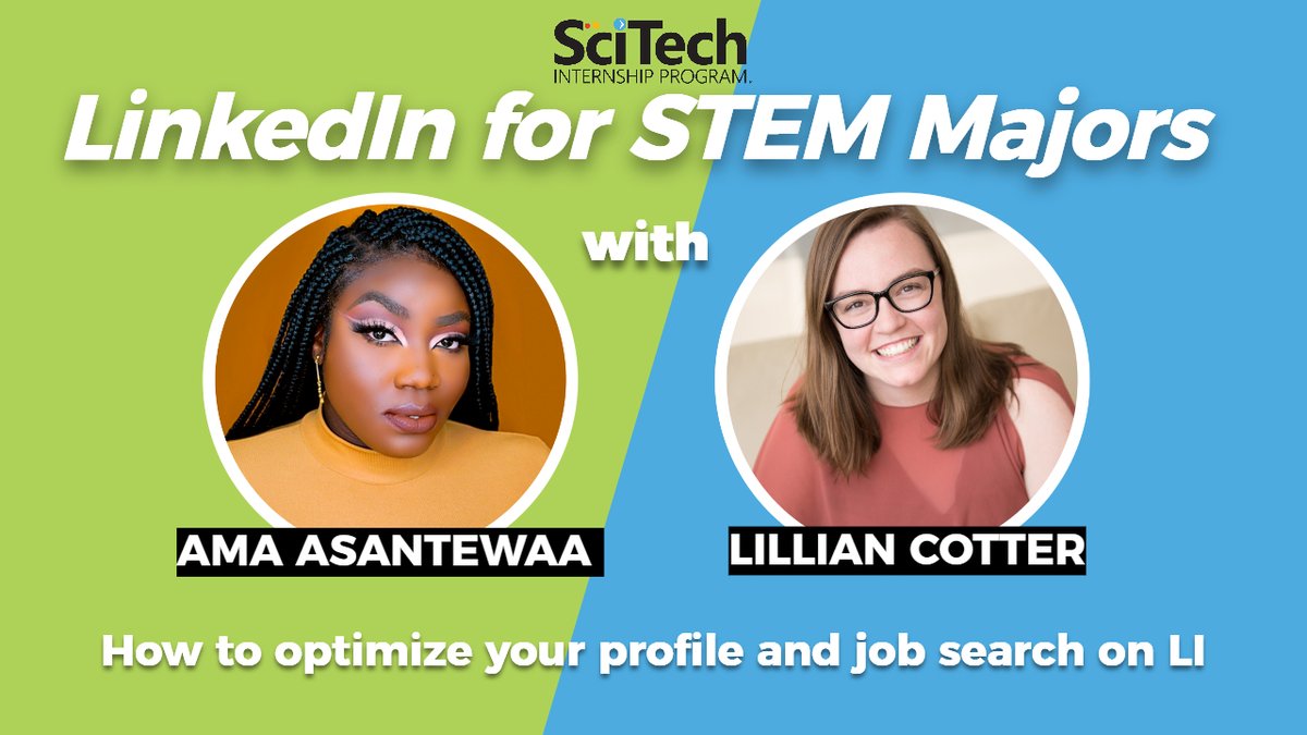 SciTech Internship Program (@scitechmn) on Twitter photo LinkedIn is more than just a social platform. It's the online representation of your professional self.
During last week's webinar, we were joined by Ama and <a href="/LillianLinkMSP/">Lillian Link</a> to learn more about how to optimize your profile and job search on LinkedIn.
youtu.be/XkV9ifZAAkE LinkedIn is more than just a social platform. It's the online representation of your professional self.
During last week's webinar, we were joined by Ama and <a href="/LillianLinkMSP/">Lillian Link</a> to learn more about how to optimize your profile and job search on LinkedIn.
youtu.be/XkV9ifZAAkE