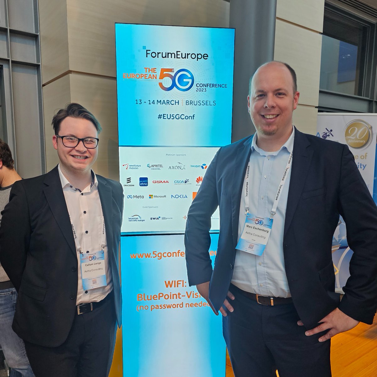 Aetha's Marc Eschenburg and Callum Lerigo are currently in attendance at @ForumEurope's #EU5GConf in Brussels. Tomorrow, Marc will be moderating session 8, discussing Europe's aspirations for #WRC23 and #5G. Find out more about the conference here: 5gconference.eu