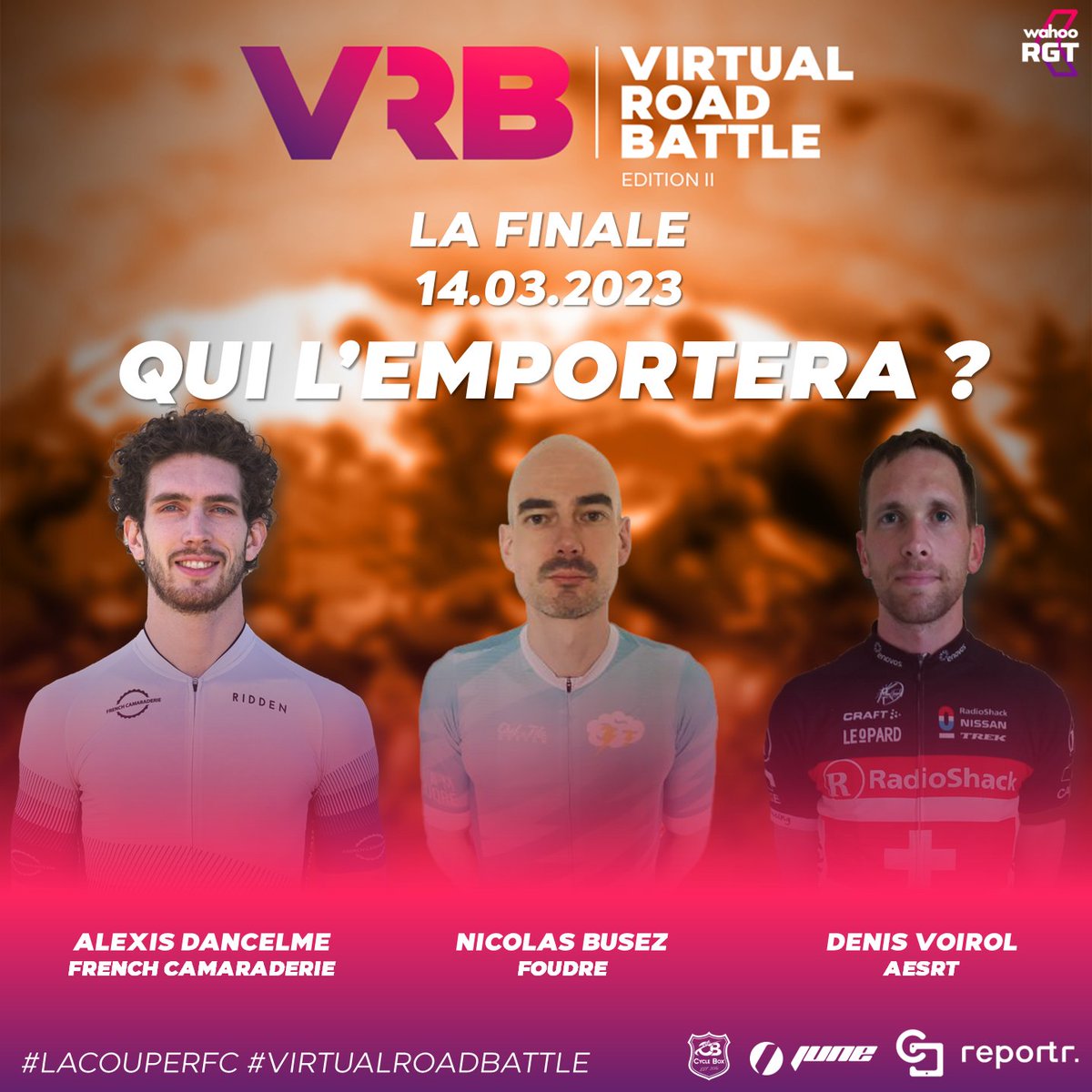 RFConnectee's tweet photo. ⚡Virtual Road Battle - La Finale⚡

Après 11 semaines de compétition, ils ne sont plus que 3 en lice pour remporter la #VirtualRoadBattle 2023, qui l'emportera ? ⚔️

Rdv demain à 19h10 sur https://t.co/yrDBefhS56 📺 
📺 @reportrgg 
🎙️@RodPardelle 
🎮 @wahooRGT https://t.co/xKWGgG6ufs