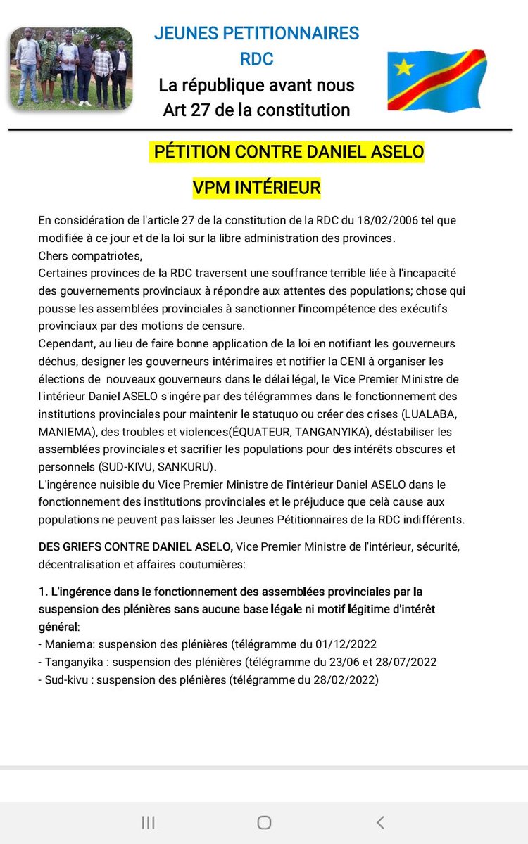 addeluc's tweet photo. #RDC_Politique: Pour l'ingérence des Provinces, une pétition est signée et transmise contre Excellence Aselo, Vice ministre et ministre de l'intérieur. https://t.co/hFo51B8vxh