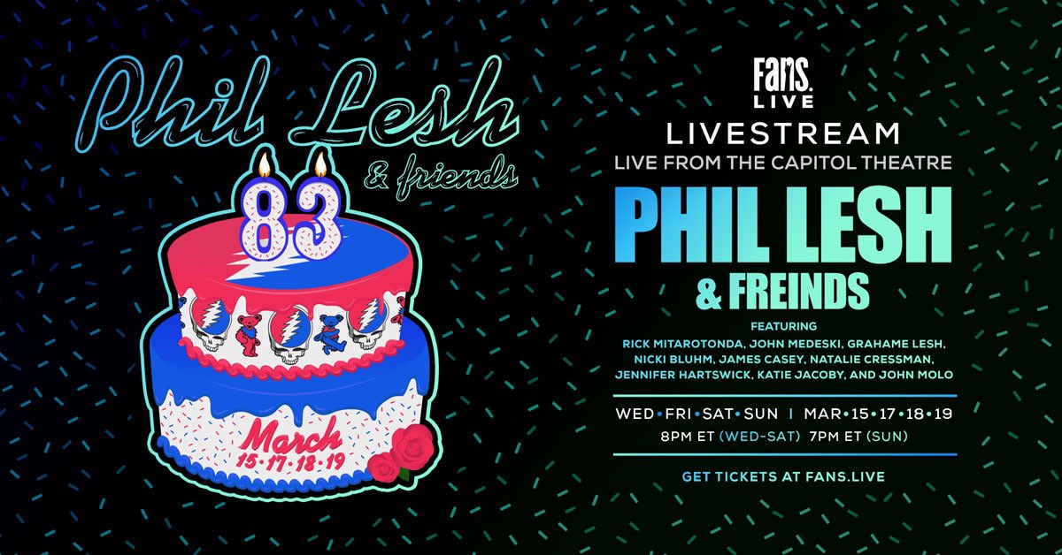 JUST ANNOUNCED! Livestream @phillesh & Friends ft. Goose’s Rick Mitarotanda, TAB Horns + more from @capitoltheatre on 3/15, 3/17, 3/18 + 3/19. 🌹☠️ Save w/ 4-Night Livestream Bundle ➡️ FANS.live/Phil