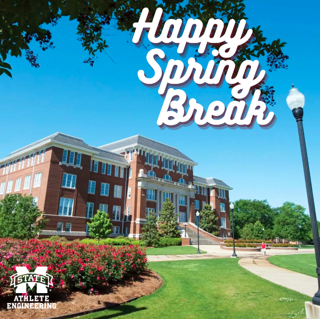 msu_aei's tweet photo. Happy Spring Break! We hope everyone will have a restful week and come back strong to finish out the semester! #AthleteEngineering https://t.co/C8geBKadVS