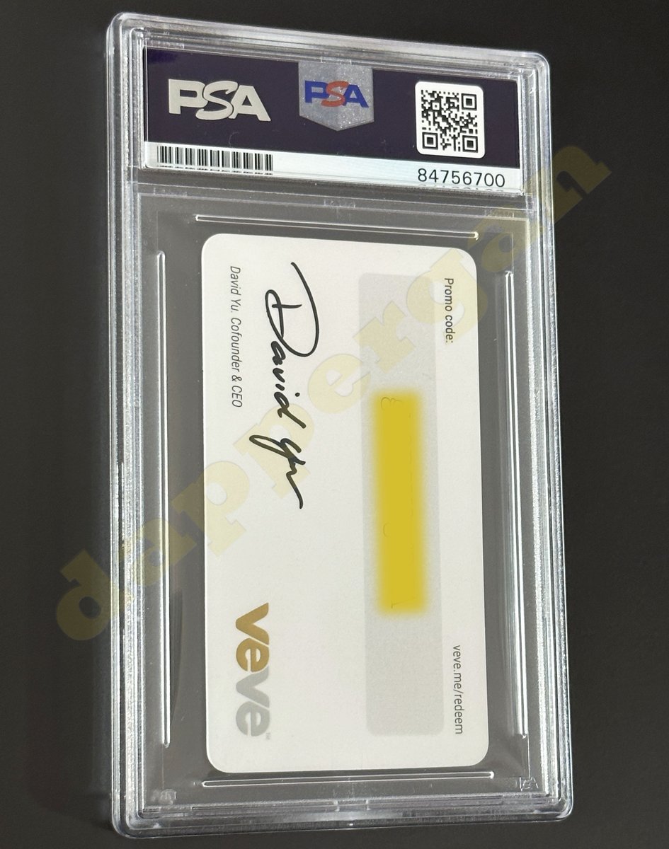 dappergan's tweet photo. FA PSA Autograph-Graded and Encapsulated David Yu Signed VeVe Gold Logo Card. Printed Date: 12/27/2022 @DavidYuNZ @Daniel00077 @MrMC1_eth @RealRandyChavez @veve_official https://t.co/TyD1IIYd2l