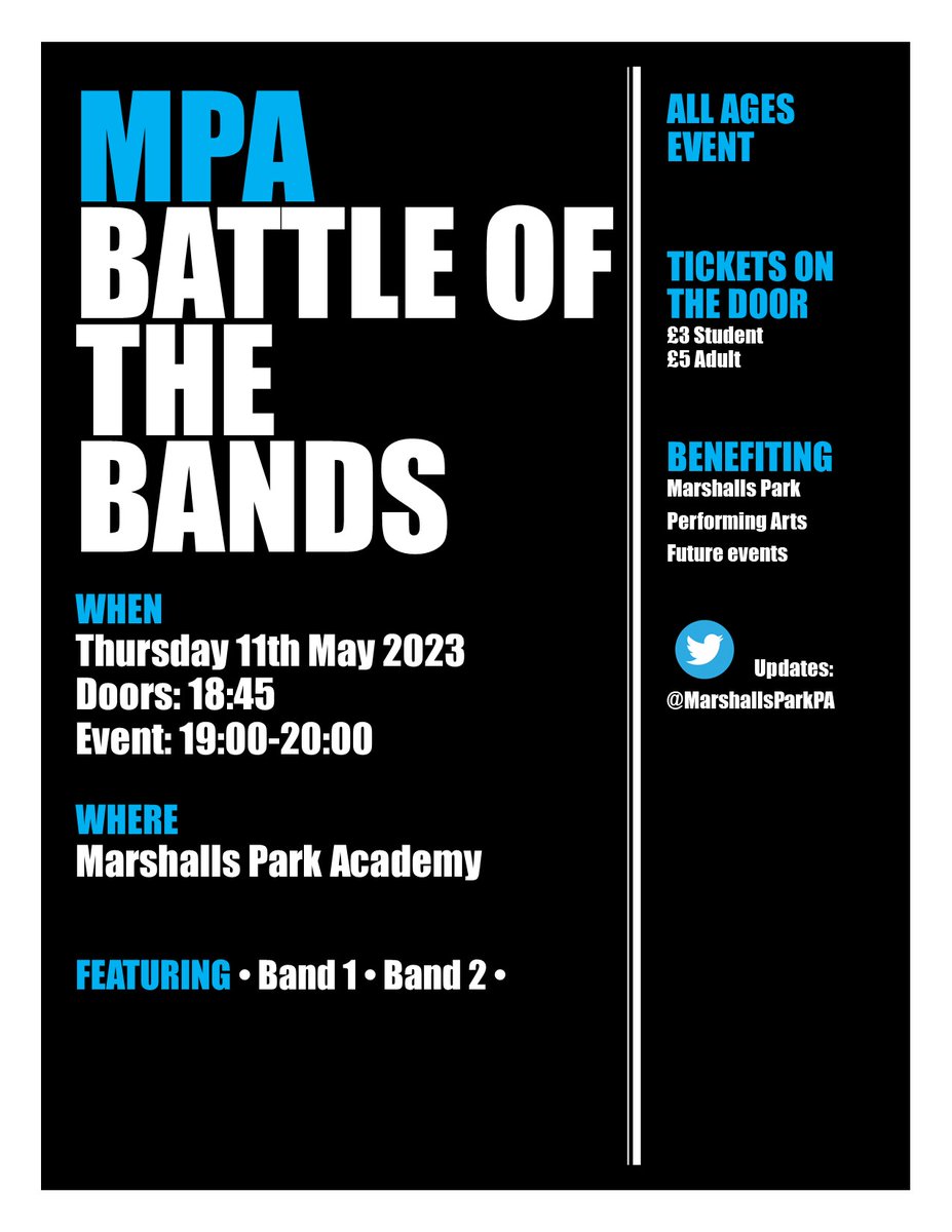 Our practicing rooms are filling up with 7 talented student bands. Save the date - 11 March - to come help us pick a champion...