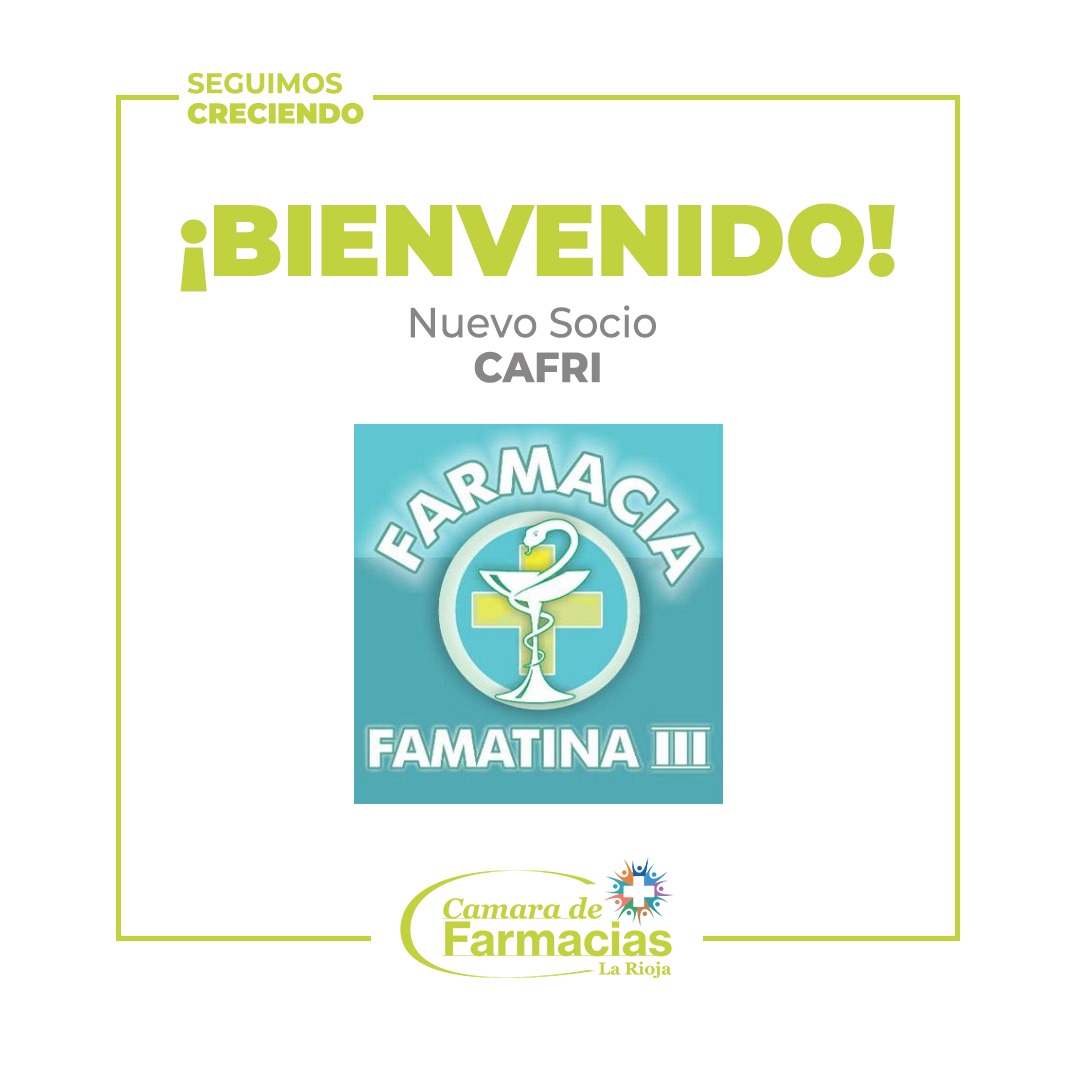 Cafri_larioja's tweet photo. #NuevoSocioCafri
👏🏻¡Hoy nos enorgullece contarles, que tenemos una nueva farmacia asociada a #CAFRI 🙌🏻 ubicada en la localidad de #Chilecito.
🏥 Farmacia Famatina III
📌 San Martin 483
📞 3825 43-0494
¡Muchas gracias #FarmaciaFamatina y a todo su equipo por sumarse a #Cafri 💚 https://t.co/0kNUq1YCnQ