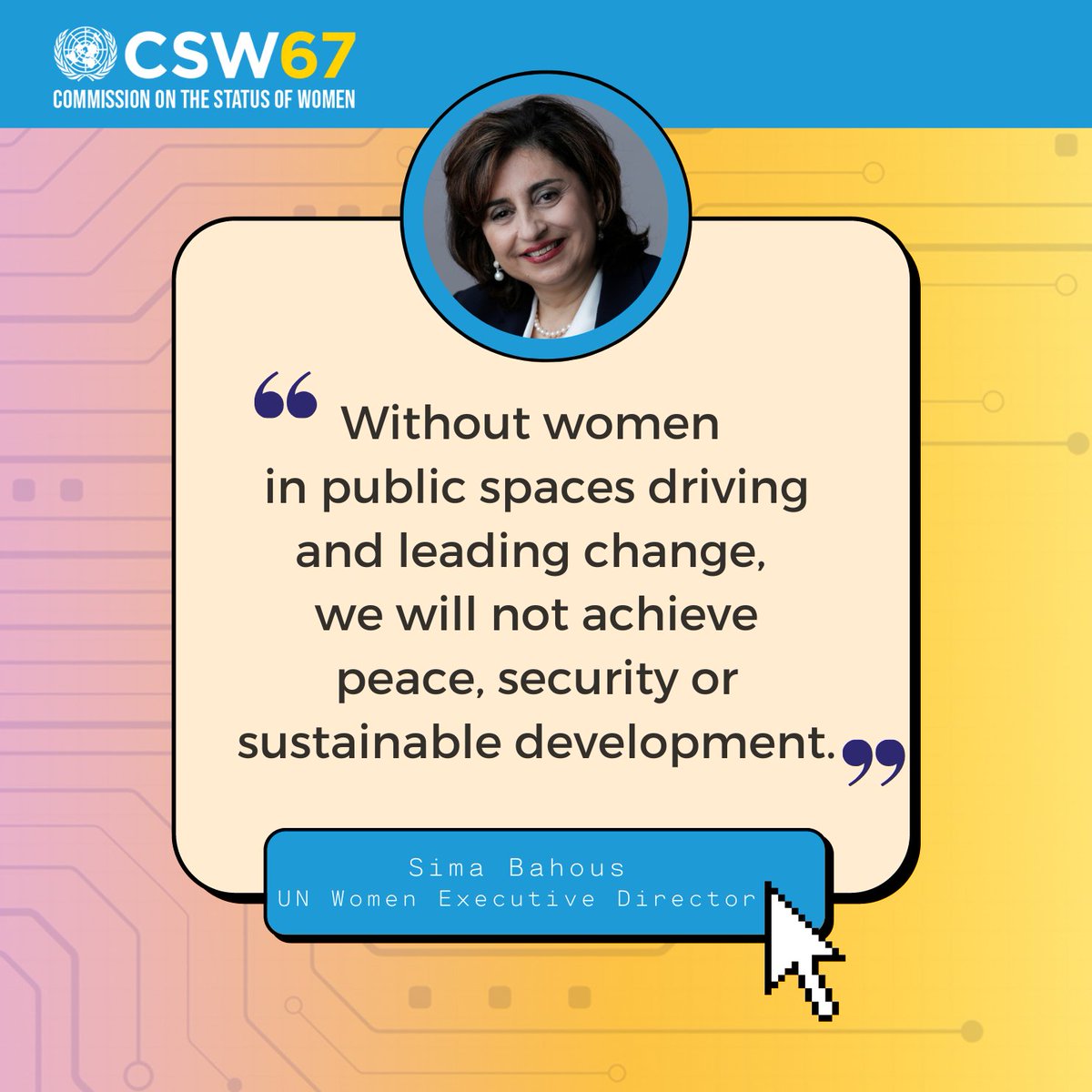 UN Women (@UN_Women) on Twitter photo 2023-03-13 17:44:50 'Women’s human rights and those who advance them face two connected & troubling trends: ❌a backlash against the politics of gender equality and ❌the rise of extremist forces.' - @unwomenchief speaking at #CSW67 event on Solutions to Strengthen Civic Space. #GenerationEquality 'Women’s human rights and those who advance them face two connected & troubling trends: ❌a backlash against the politics of gender equality and ❌the rise of extremist forces.' - @unwomenchief speaking at #CSW67 event on Solutions to Strengthen Civic Space. #GenerationEquality