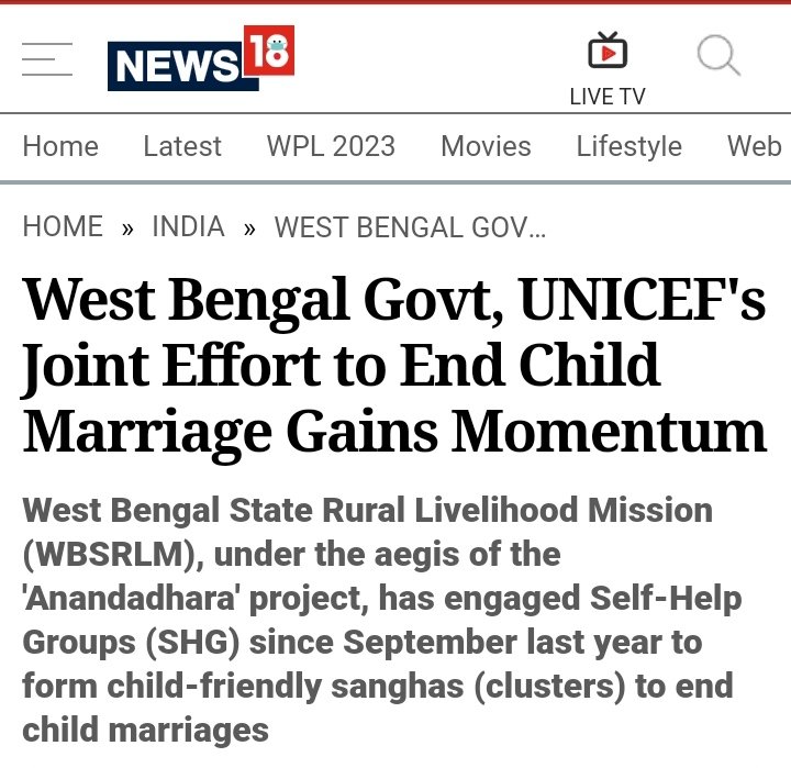 SUPRIYA99177651's tweet photo. #GoWB &amp; #UNICEF in coordination with West Bengal State Rural Livelihood Mission(WBSRLM) under the #Anandadhara project, 
has engaged #Self_Help_Groups since September last year to form child-friendly clusters to end child marriage &amp; deprivations meted out on children in #Bengal. https://t.co/mqal2Lfubr