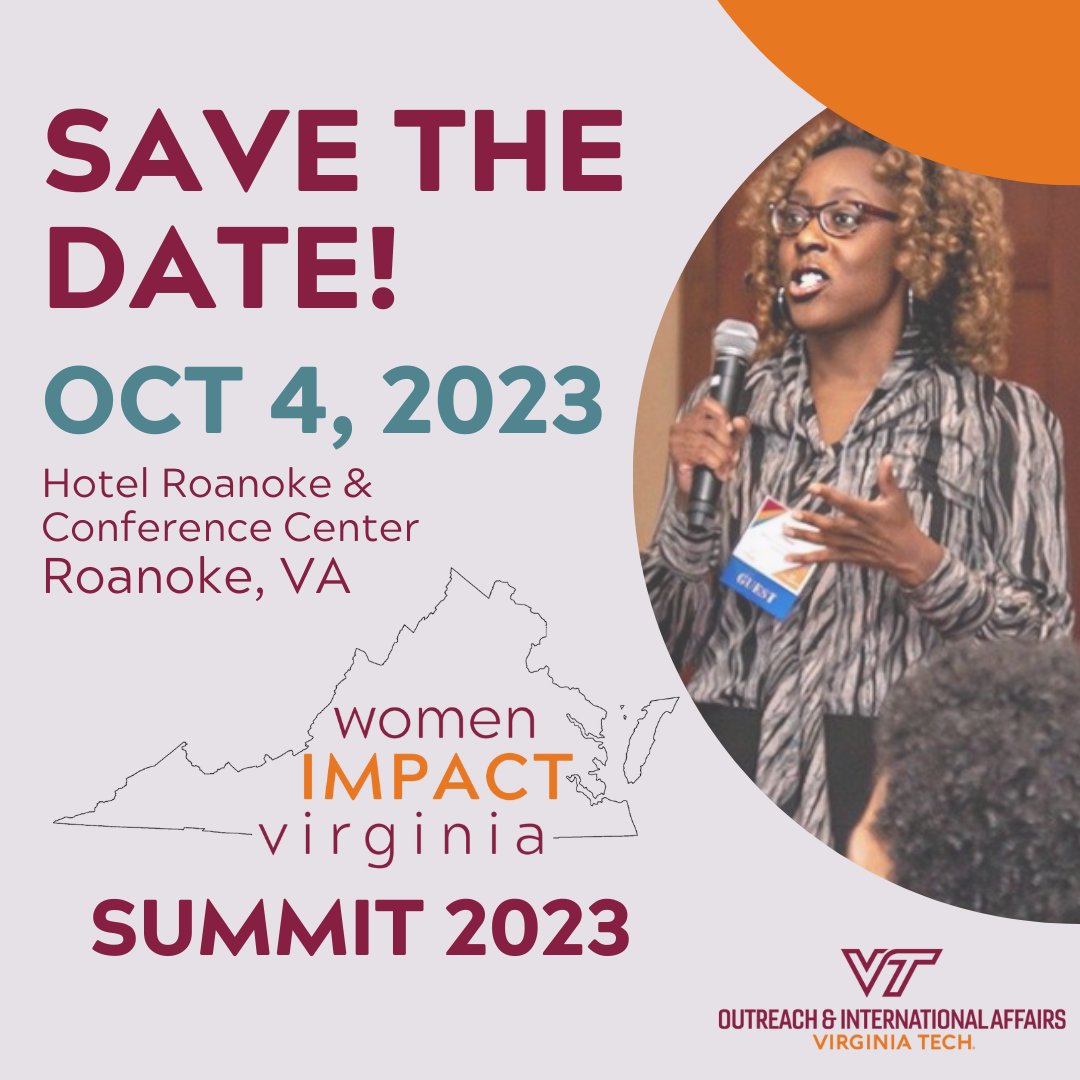 Join the Women Impact Virginia Summit 2023 on Wednesday, October 4 at the <a href="/TheHotelRoanoke/">The Hotel Roanoke</a>! 

Click here to know more: cpe.vt.edu/impact/speaker…