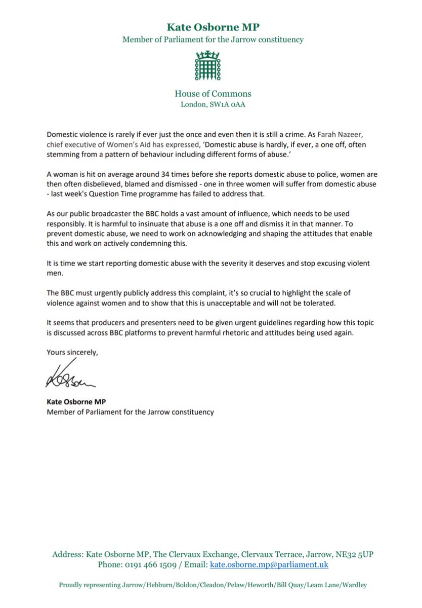 Following the BBC's irresponsible response I've written to the Director General demanding urgent education on the impact of language to those responsible for signing off the 'context' It's time we start reporting domestic abuse with the severity it deserves. My letter in full👇