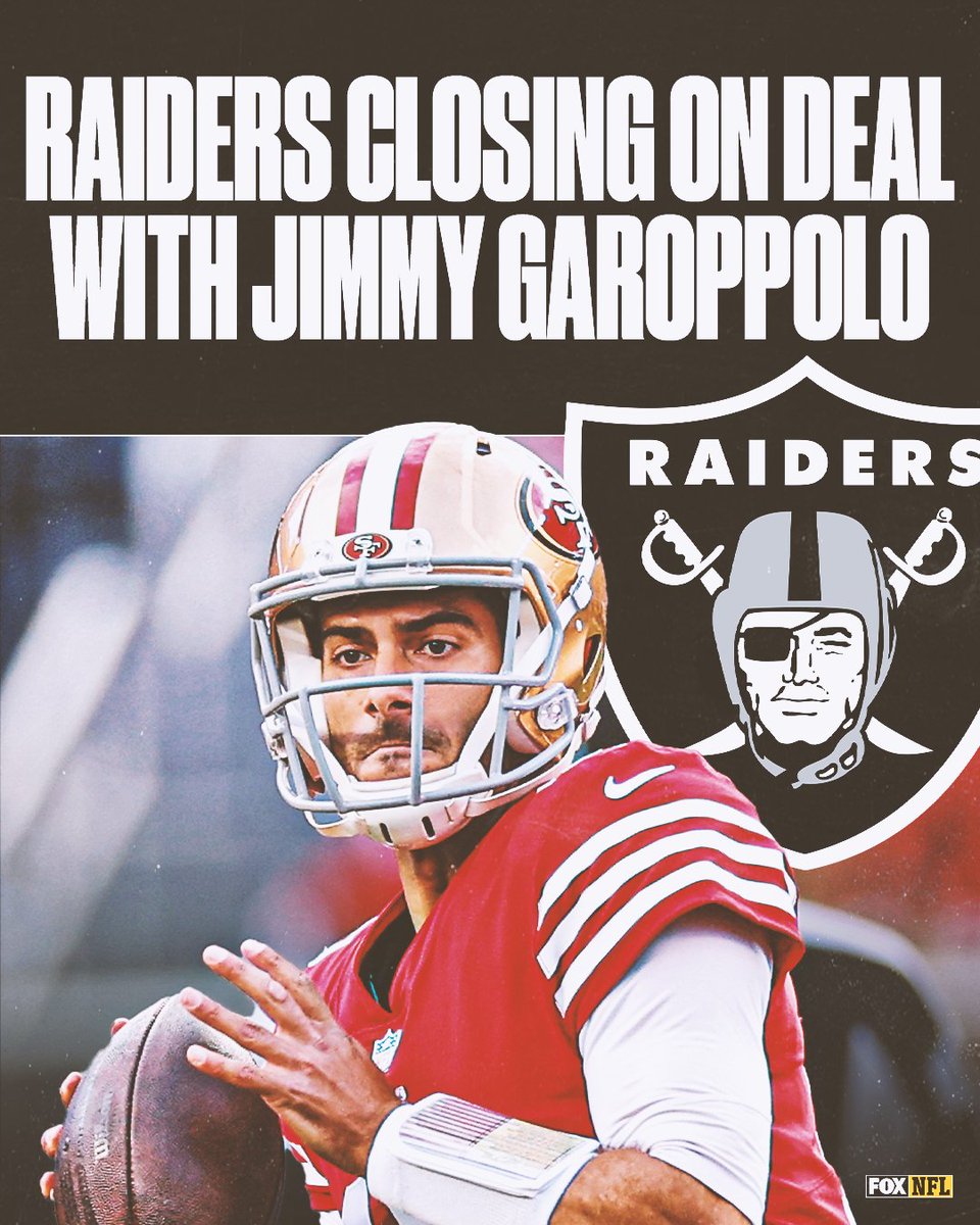 NFLonFOX's tweet image. The Raiders are closing in on a deal with QB Jimmy Garoppolo, per multiple reports.
