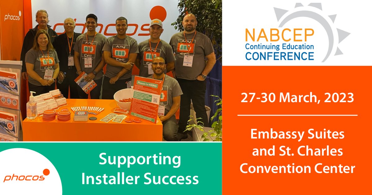 phocos's tweet image. #Phocos is eager to participate in the 2023 #NABCEP Continuing Education Conference, geared toward PV industry professionals who have experience with PV installation, solar + storage, technical sales, design, O&amp;amp;M, etc.
Join us! 
#solarcertified #cleanenergyfuture #solarinstaller