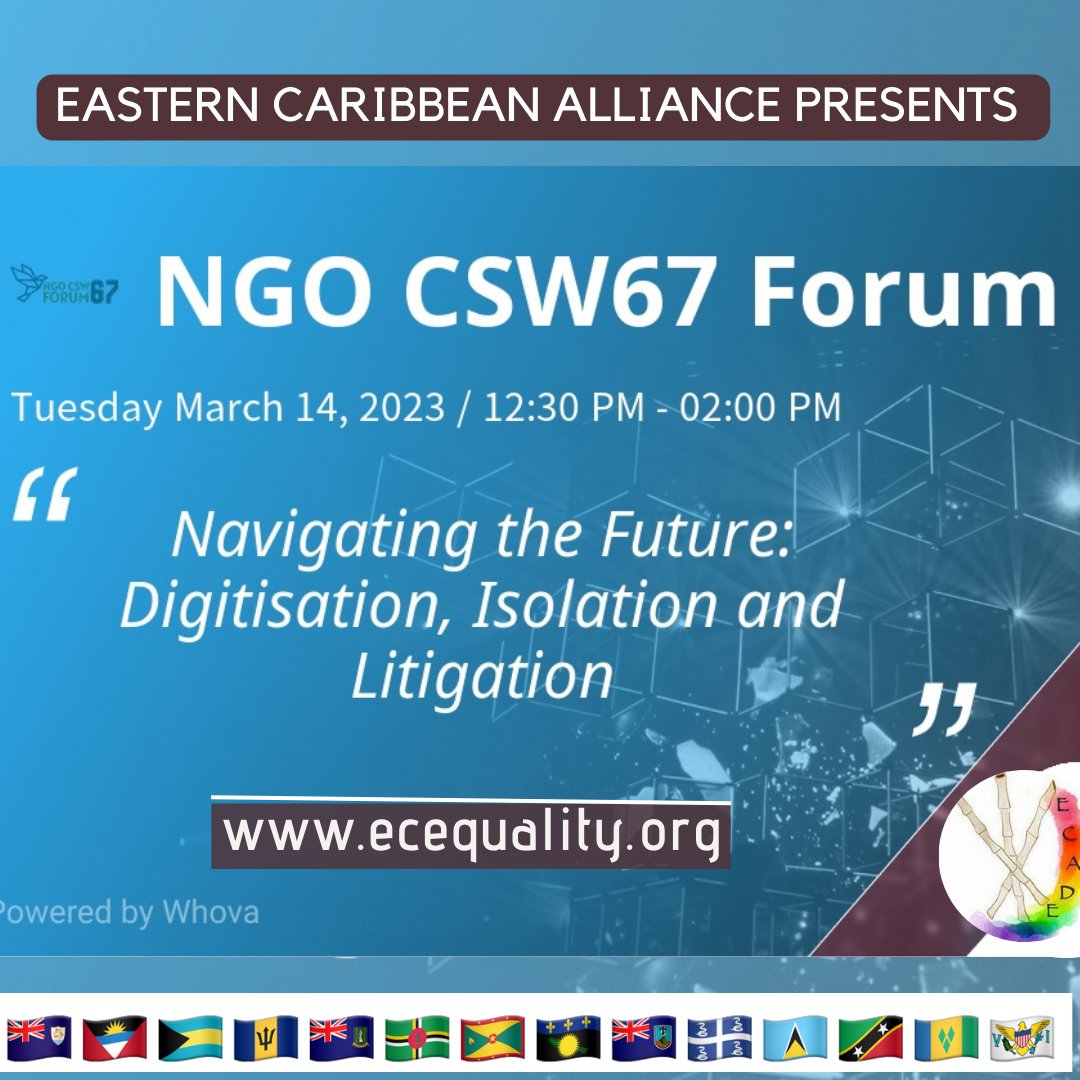 EC_Equality's tweet photo. If you're at #CSW67 join ECADE as we discuss" Navigating the future: Digitisation, Isolation and Litigation". March 14th, 2023 at CCUN floor 11 from 12:30 - 2:00pm #csw #commisiononthestatusofwomen #lbtwomen #DigitALL #InnovationandTechnology #genderequality #CSW #women #AllWomen https://t.co/5lKspp4o0U