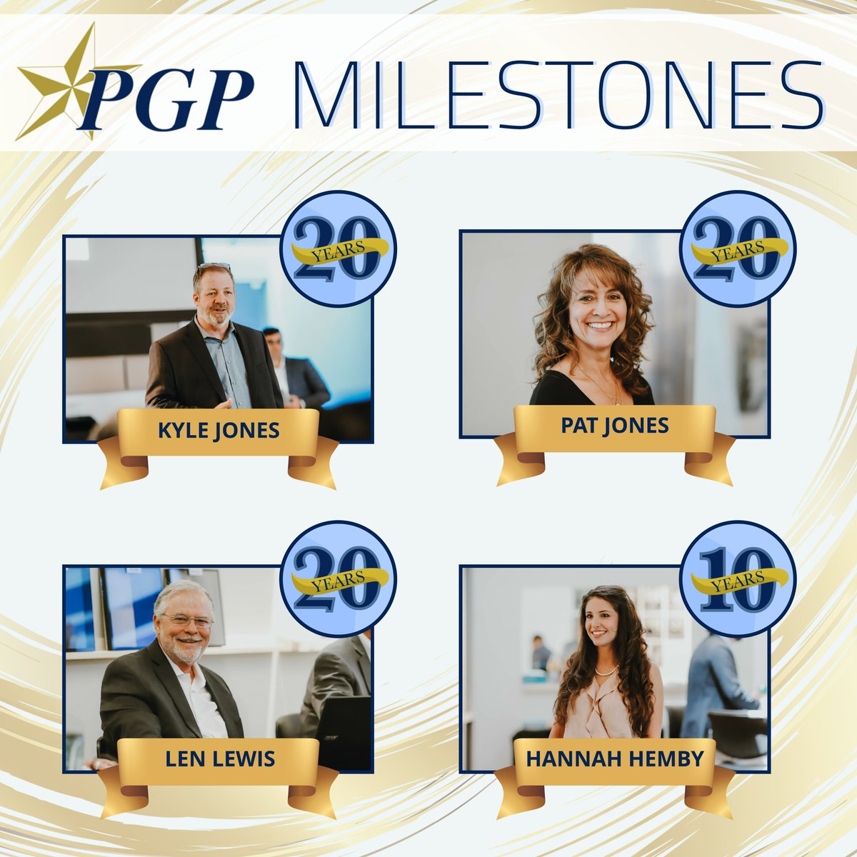 @PGPUSA would like to recognize the tenure milestones our team members have achieved. Congratulations and thank you for your contributions and commitment! Kyle Jones | Len Lewis | Pat Jones | Hannah Hemby
