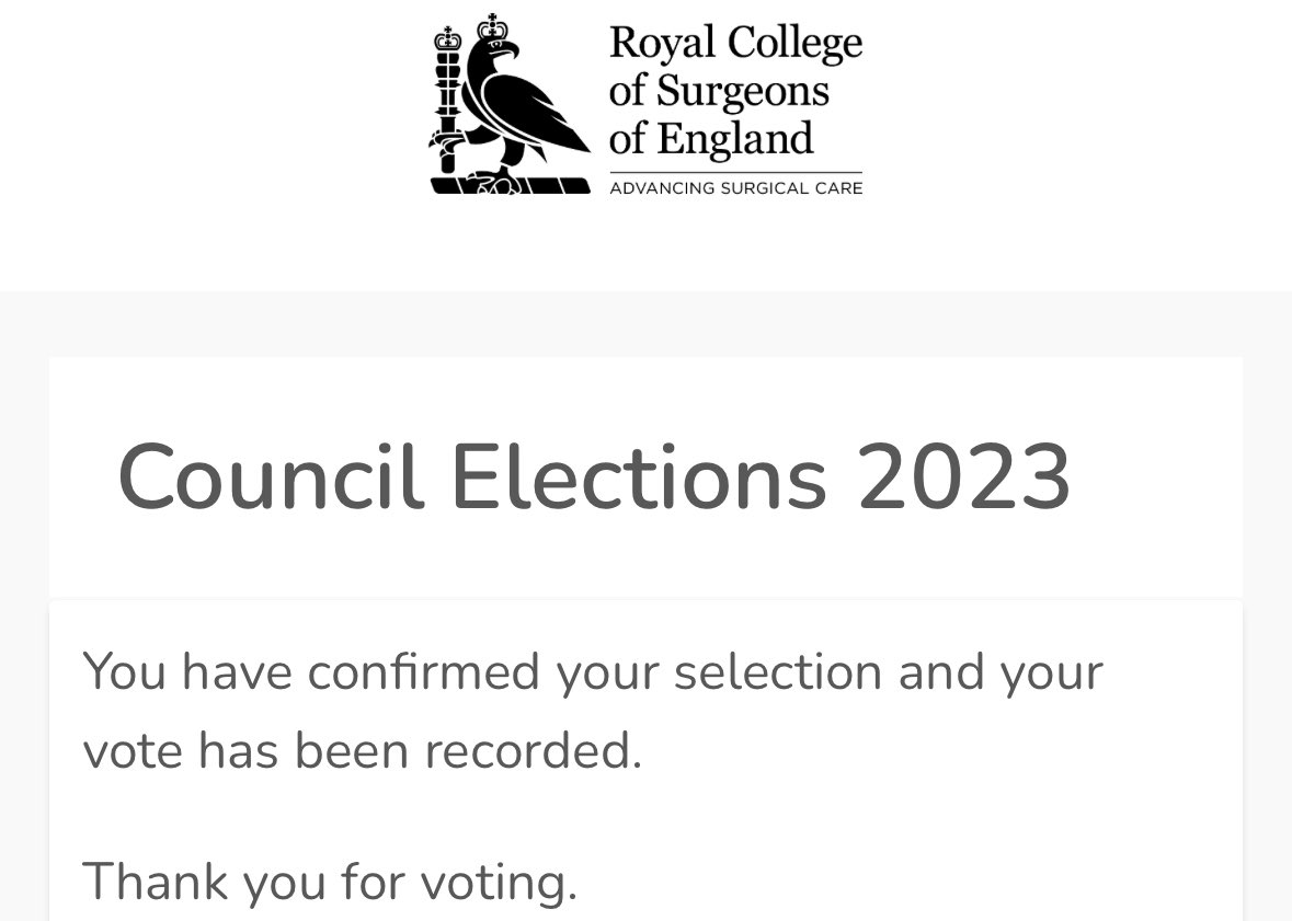 Hey fellow surgeons

Have you voted yet? 

There’s some great diverse candidates who can forward the reforms the college badly needs

Vote vote vote