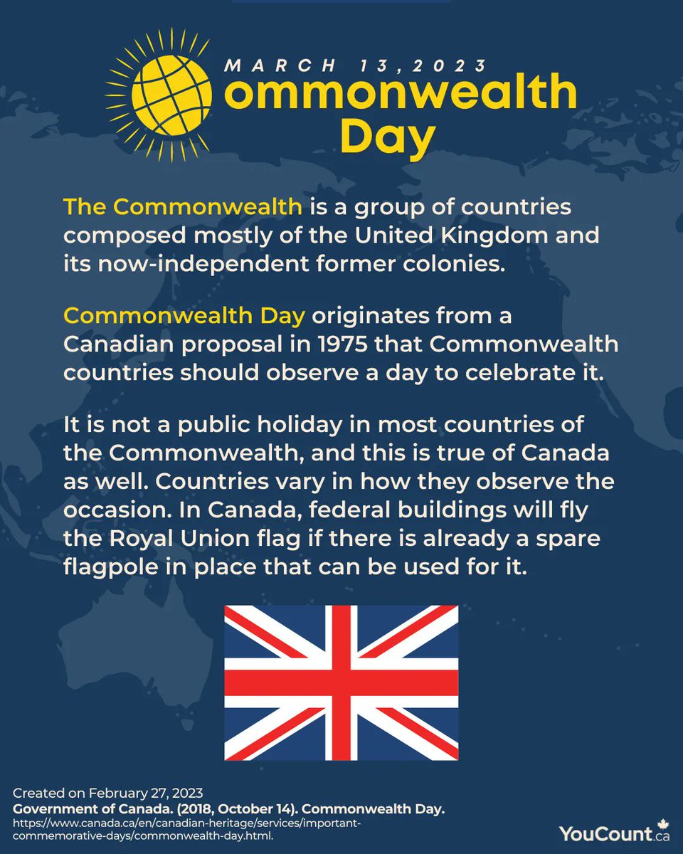 Today is Commonwealth Day! Like most countries of the Commonwealth, today is not a public holiday in Canada. Do you think it should be? Why or why not?
#cdnpoli #canada #unitedkingdom #UK #cdnhistory #ukhistory #history #commonwealthday #commonwealthday2023