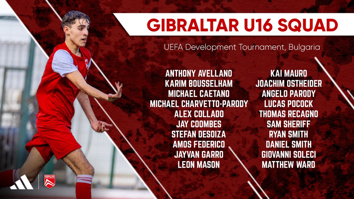 Here's 🇬🇮's Under-16 Squad traveling to Bulgaria 🇧🇬 this weekend for their UEFA Development Tournament‼️