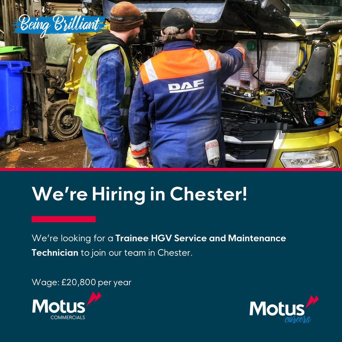 ⭐We're looking for a #Trainee HGV Service and Maintenance #Technician in #Chester⭐

APPLY NOW ➡️ indeedhi.re/3mPqfxr 

#Jobs #JobSearch #JobAlert #Hiring #Careers #Opportunity #ChesterJobs #Deeside #HGVTechnician #AutomotiveJobs  #MotusCommercials #MotusCommercialsCareers