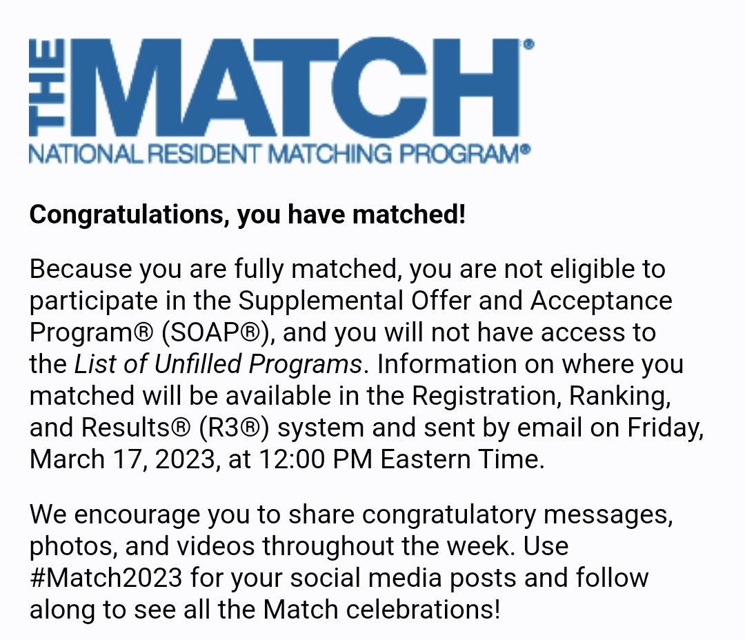 #matched I am elated. Thanks to all the wonderful people I met during this journey. Can't wait to start! #PathMatch2023 #PathTwitter #PathMatch2023