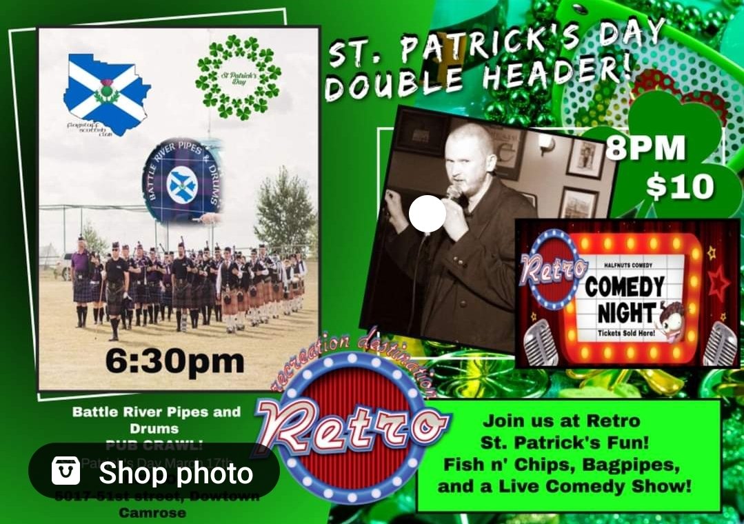 RetroPlayHere's tweet photo. Who loves bagpipes?,? Join us at Retro  Friday at 6:30om Battle River Pipes and drums band is playing for us !!! Followed by our Stand up Comedy show! #retro  #bagpipes  #stpatricksday  #Camrose #entertainment https://t.co/lErIGxDHFh