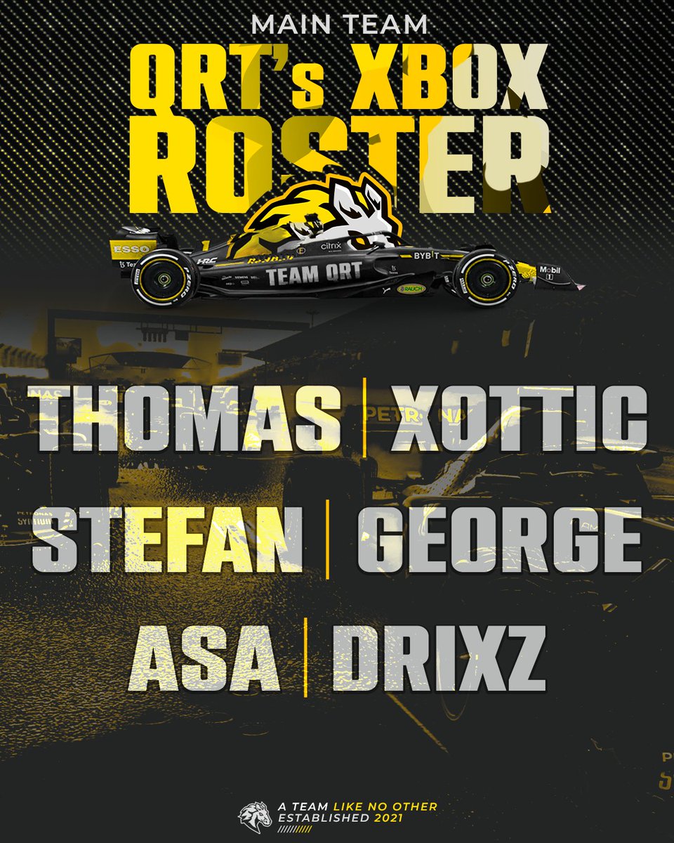 #QRT | Xbox Main team Roster!📣

This is how our main team on Xbox will look like :

There will be a lot of changes happening and future recruitments to improve the team. 

#F122 #Simracing