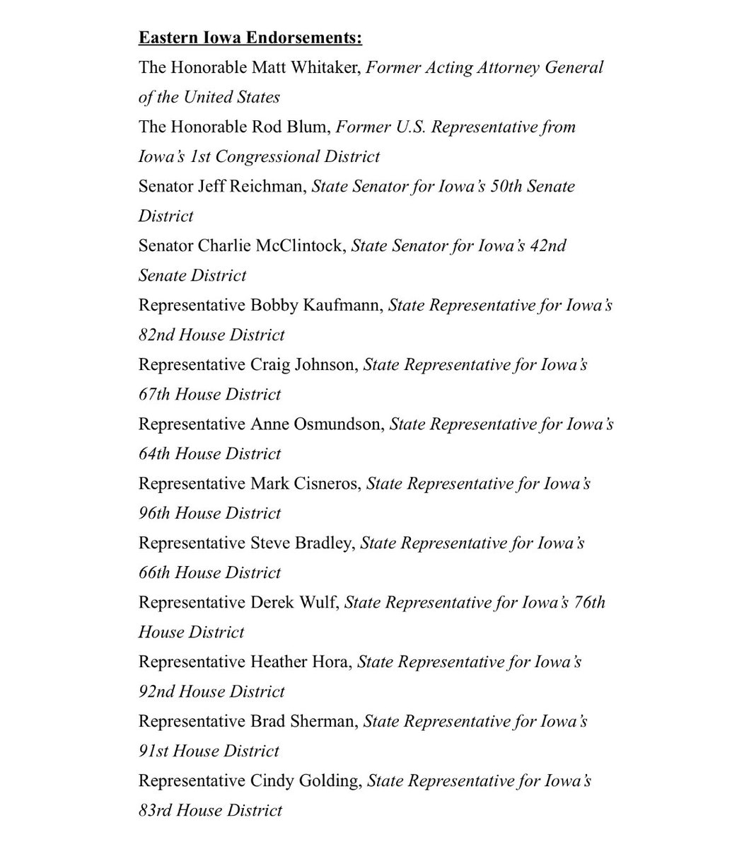Liz Harrington on Twitter "President Donald J. Trump Announces Key Endorsements from Eastern Iowa"