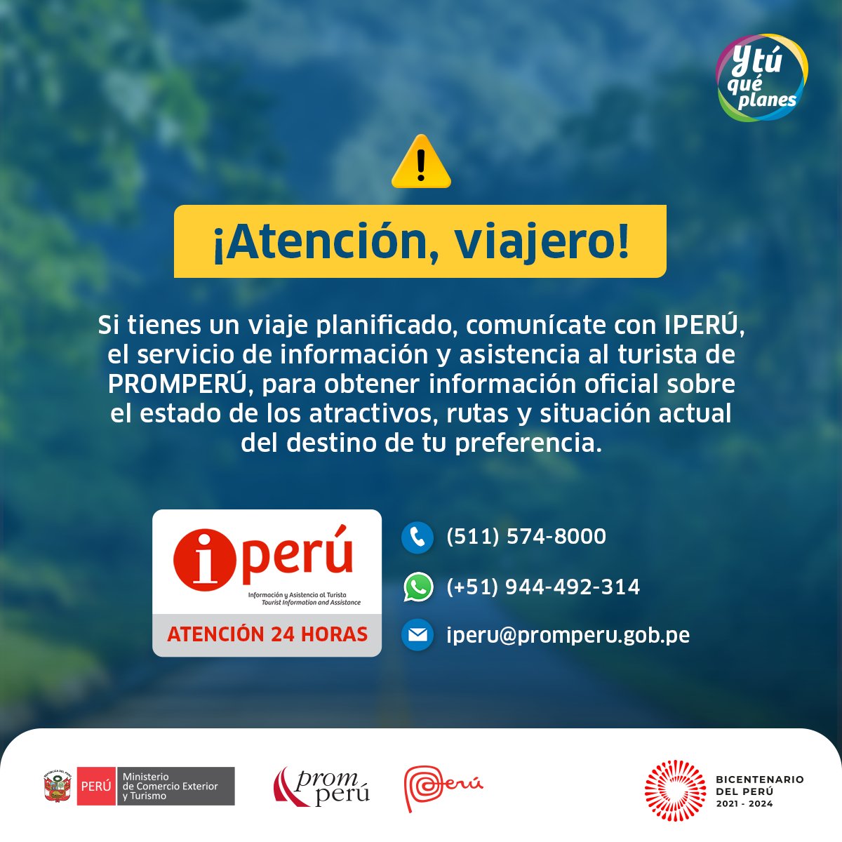 ConoceelPeru's tweet image. ¿Tienes un viaje planificado? 🚌🚗✈️

Recuerda que #IPERÚ, el servicio gratuito de @Promperu , te brinda asesoría turística a través de sus diferentes canales.

#YTúQuéPlanes
