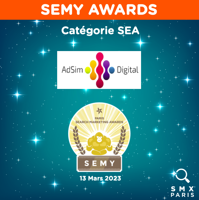 SMX_Paris's tweet photo. Félicitations à Adsim digital qui remporte pour sa 1ère participation le SEMY AWARD catégorie SEA https://t.co/tQygzg1K1n