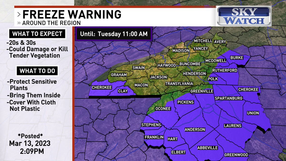 *WEATHER ALERT* A FREEZE WARNING has been issued for the following areas -->> #wncwx #ncwx #news13