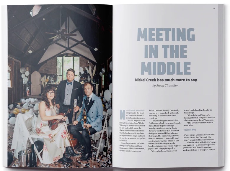 It was an extreme delight to talk with @christhile, @SaraWatkins, and @seancwatkins about the new @NickelCreek album (out 3/24), growing up, and taking their time for @nodepression's brand new Spring 2023 journal. Get you one and read all about it: store.nodepression.com/collections/si…
