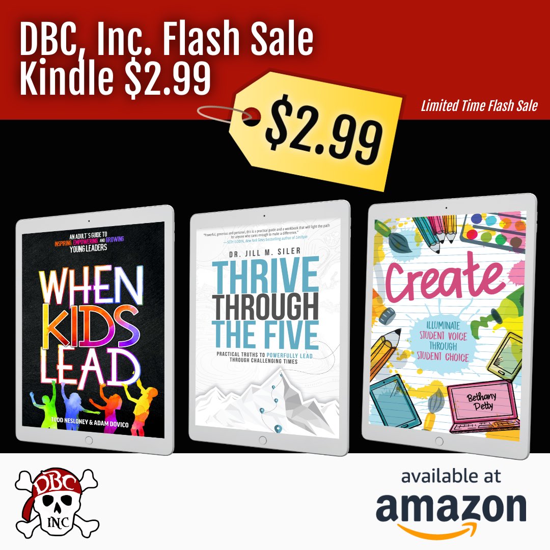 burgessdave's tweet photo. ⚡️⚡️⚡️⚡️
Kindle FLASH Sale!!
⚡️⚡️⚡️⚡️
Get 3 AMAZING #dbcincbooks for $2.99 each!
#WhenKidsLead by @adamdovico & @TechNinjaTodd
#ThriveThroughTheFive by @jillmsiler
#CreateBook by @Bethany_Petty
#tlap #leadlap #edtech
⚡️⚡️⚡️⚡️ https://t.co/3CW2YhCJCP