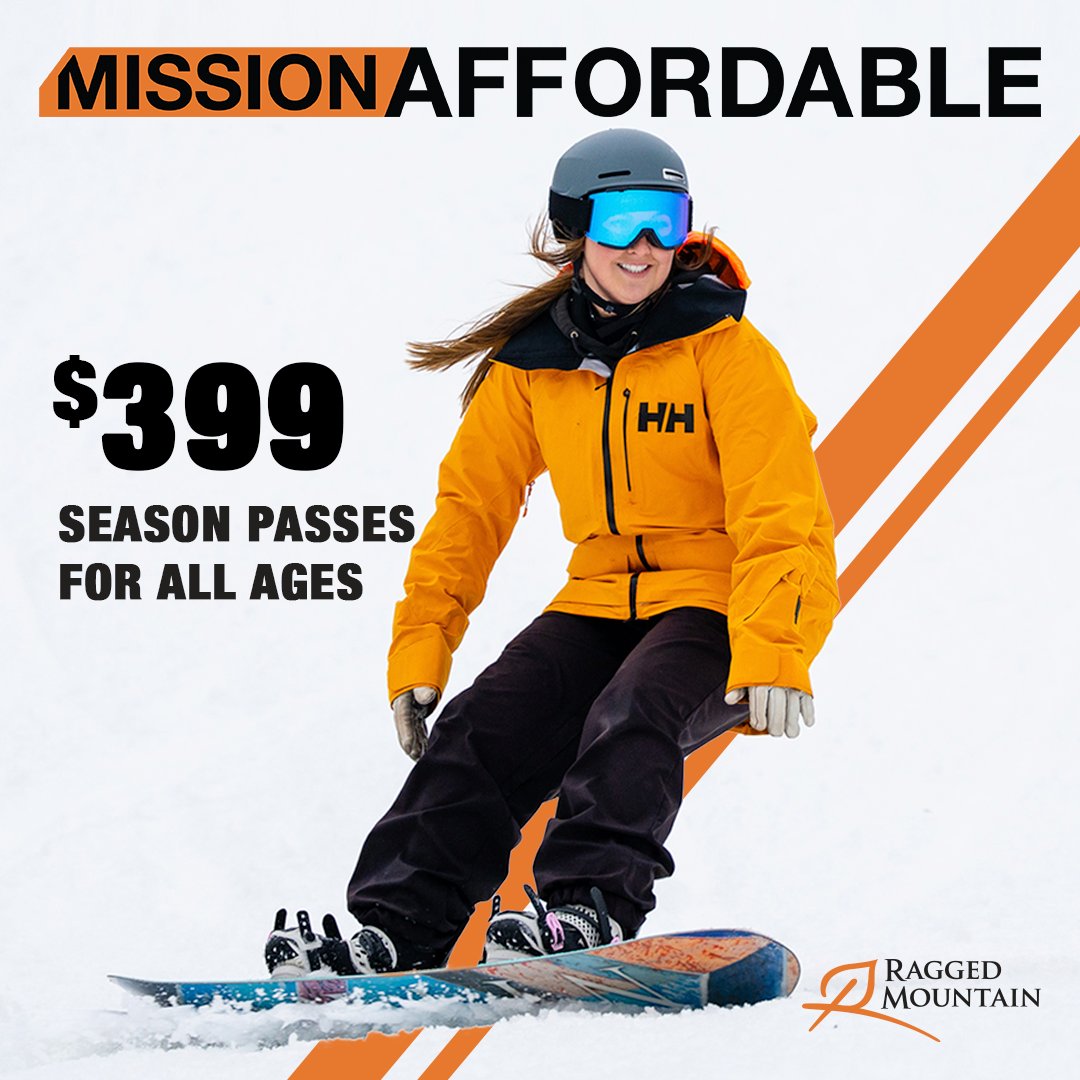 2023-24 Mission Affordable season passes are now available! More info at: raggedmountainresort.com/Season-Passes/