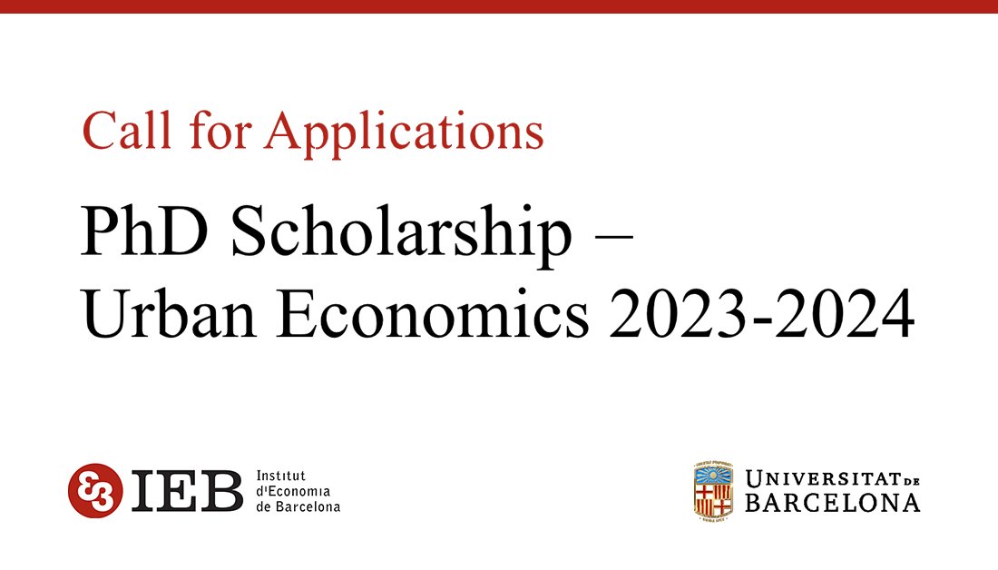 FundacioIEB's tweet photo. 🎓 #Call4Applications 👩‍🎓👨‍🎓

#PhDScholarship - #UrbanEconomics 🏙️

The successful candidate will develop his/her #PhD #research under the supervision of IEB's researchers belonging to Cities Program.

⏰ Deadline: March 31st
ℹ️ https://t.co/C7wuFjntlN 

#Scholarships #Economics https://t.co/ALujnJe1QC