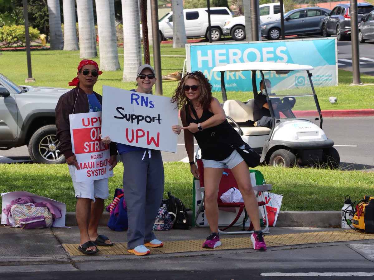 Mahalo for your support as we take a stand for fair wages, better benefits, and safe working conditions!

#UPW #MauiHealthStrike #BetterHealthcare #UnionStrong #FairWages #BetterWorkingConditions #UnitedForChange #Solidarity #MauiStrong #UPWStrong #MauiHealthSystemStrike