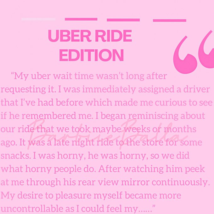 NEW EROTIC STORY                 &ldquo;Uber Ride Edition&rdquo;   Click the link below for the full story https://t